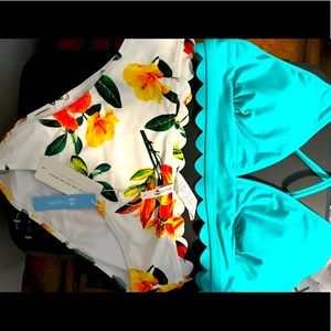 Teal and floral scalloped bikini from Cupshe
